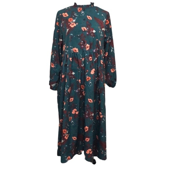 Francesca’s Collection Maxi Dress Size 1X Forest Green Orange Poppy Floral Print - Picture 1 of 9